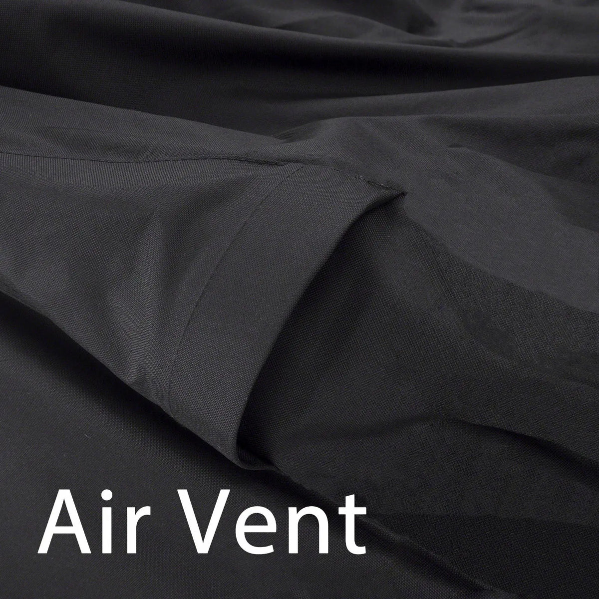 Detailed close up of black air vent made from high-density woven polyester that reduce condensation, prevent moisture buildup, and minimize wind lofting.