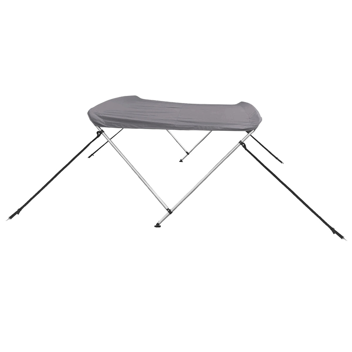 Gray 2-bow boat Bimini top with aluminum frame, marine-grade polyester canvas, storage boot, front and back straps.