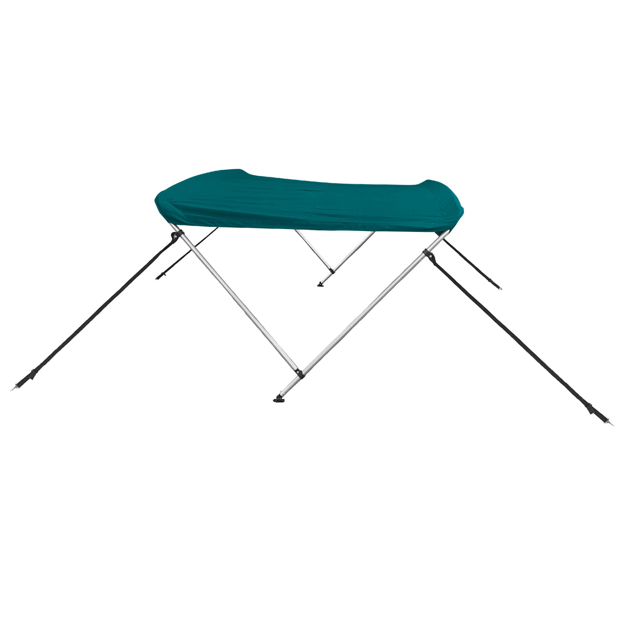 Teal 2-bow boat Bimini top with aluminum frame, marine-grade polyester canvas, storage boot, front and back straps.