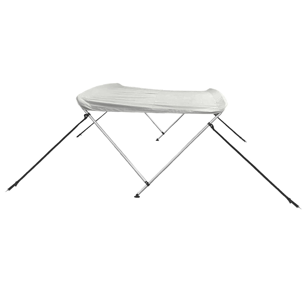 White 2-bow boat Bimini top with aluminum frame, marine-grade polyester canvas, storage boot, front and back straps.