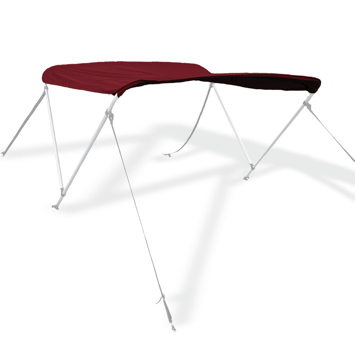 Burgundy bimini top replacement canvas shown fitted on a bimini frame for display purposes only. Frame not included.