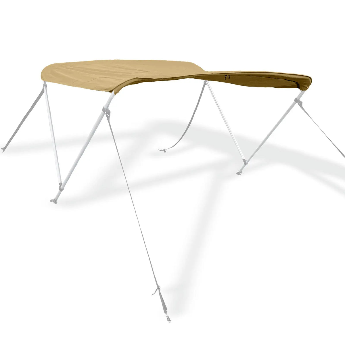 Beige bimini top replacement canvas shown fitted on a bimini frame for display purposes only. Frame not included.