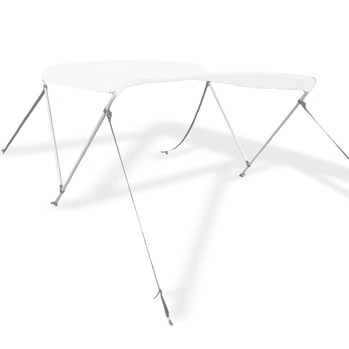 White bimini top replacement canvas shown fitted on a bimini frame for display purposes only. Frame not included.