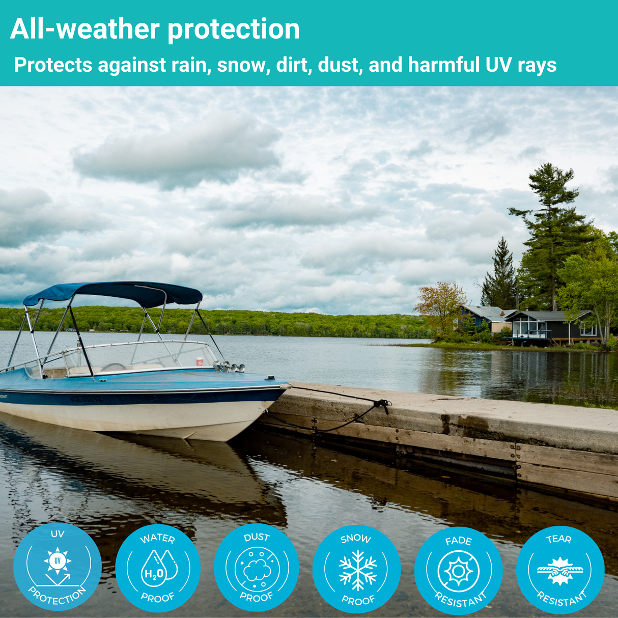 Boat with bimini top stay cool and protected on the water, providing shade and comfort for a comfortable boating experience.