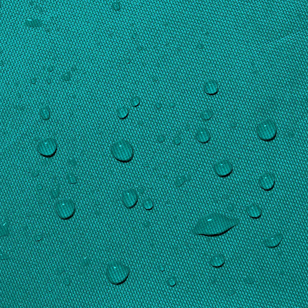 Water beads on teal waterproof 600D polyester sailboat boom cover fabric