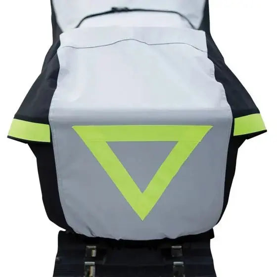 Reflective rear safety markings that increase visibility at night, reducing risk of collisions during transport or storage.