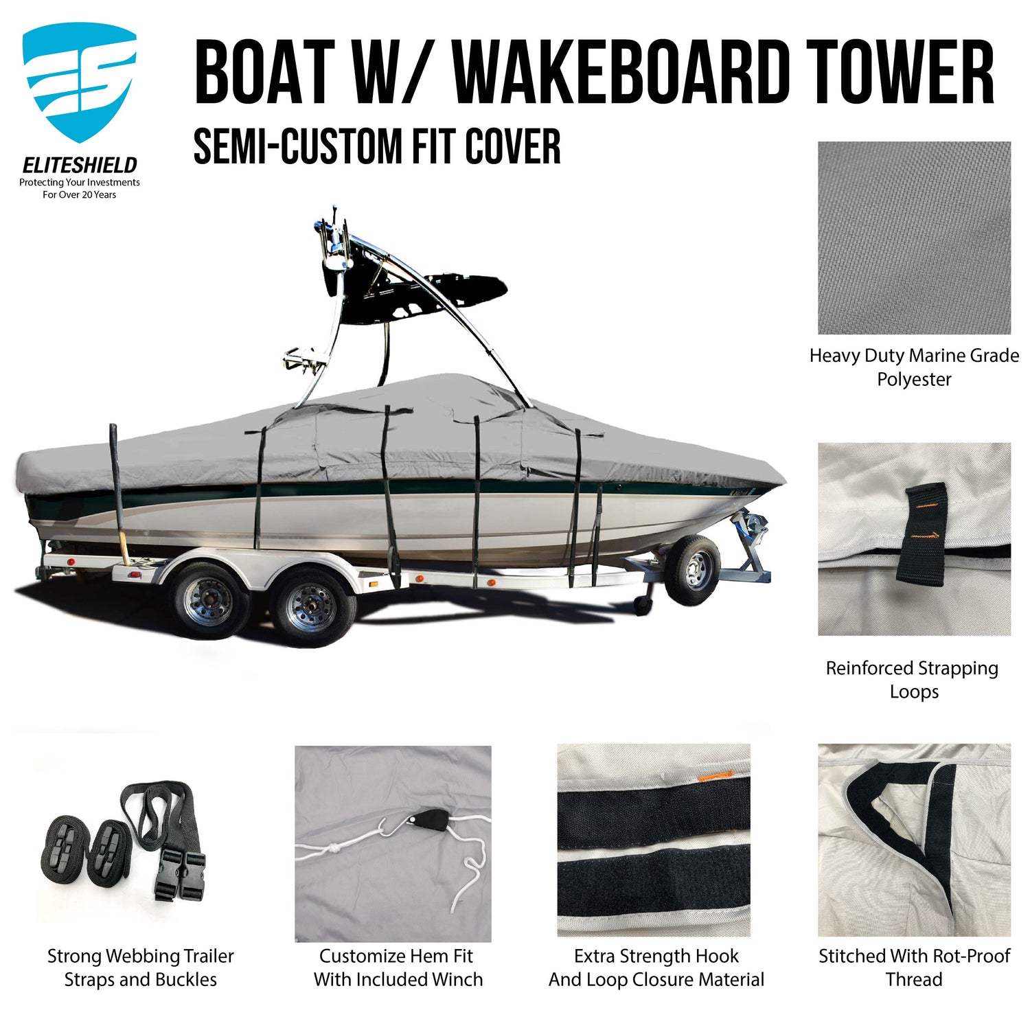Savvycraft 600D Ski & Wakeboard Tower Boat Covers Fits V-Hull with Ski/Wakeboard Towers