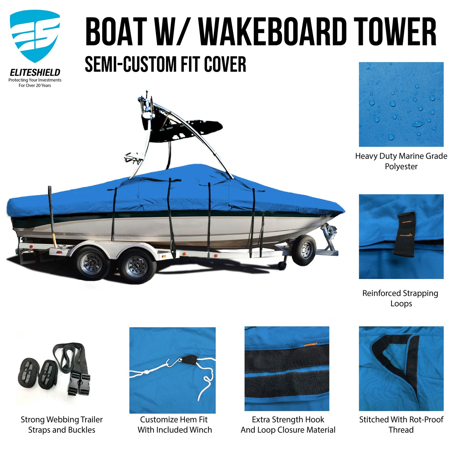 Savvycraft 600D Ski & Wakeboard Tower Boat Covers Fits V-Hull with Ski/Wakeboard Towers