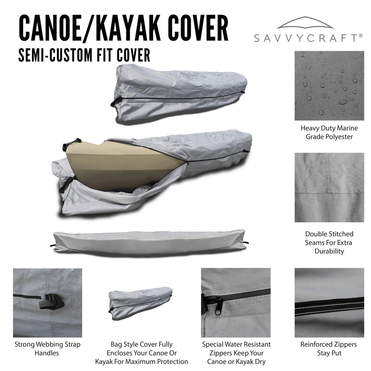 Heavy-Duty 600D Waterproof Marine Grade Polyester Kayak Cover SAVVYCRAFT