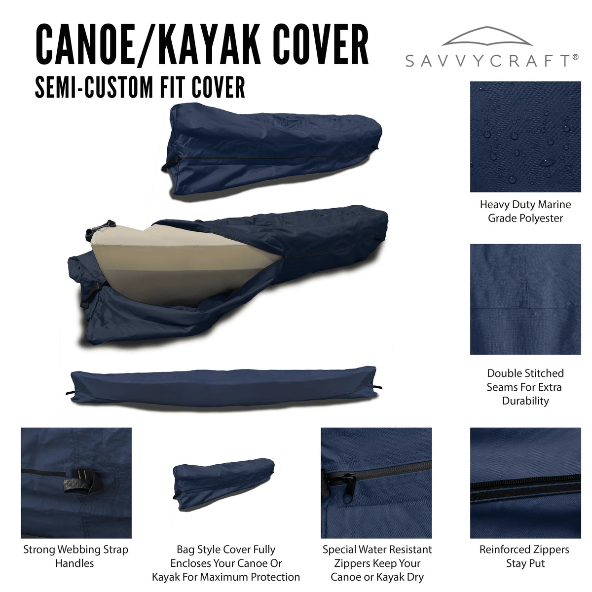 Heavy-Duty 600D Waterproof Marine Grade Polyester Kayak Cover SAVVYCRAFT