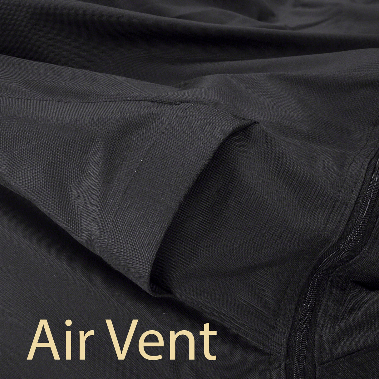 Detailed close up of black air vent made from high-density woven polyester that reduce condensation, prevent moisture buildup, and minimize wind lofting.
