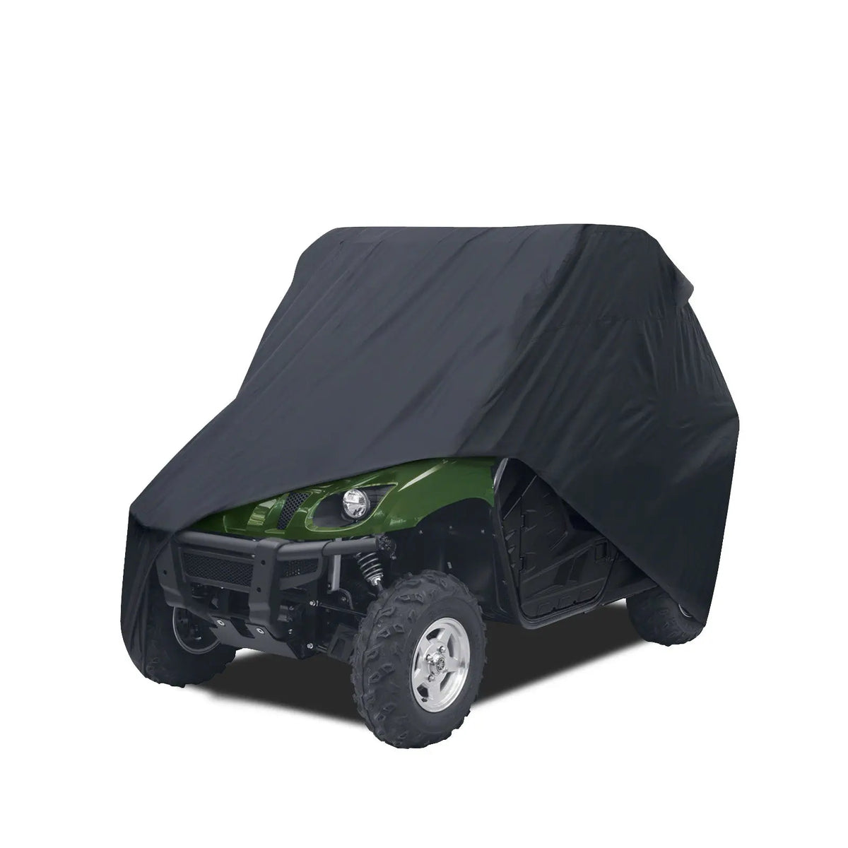 High quality black UTV cover made from high-density woven polyester, for providing all-weather protection.