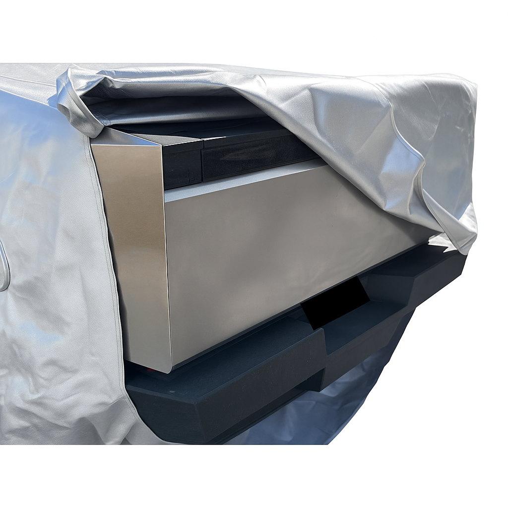 Tesla Cybertruck cover with zippered trunk access for easy bed entry without removing the cover
