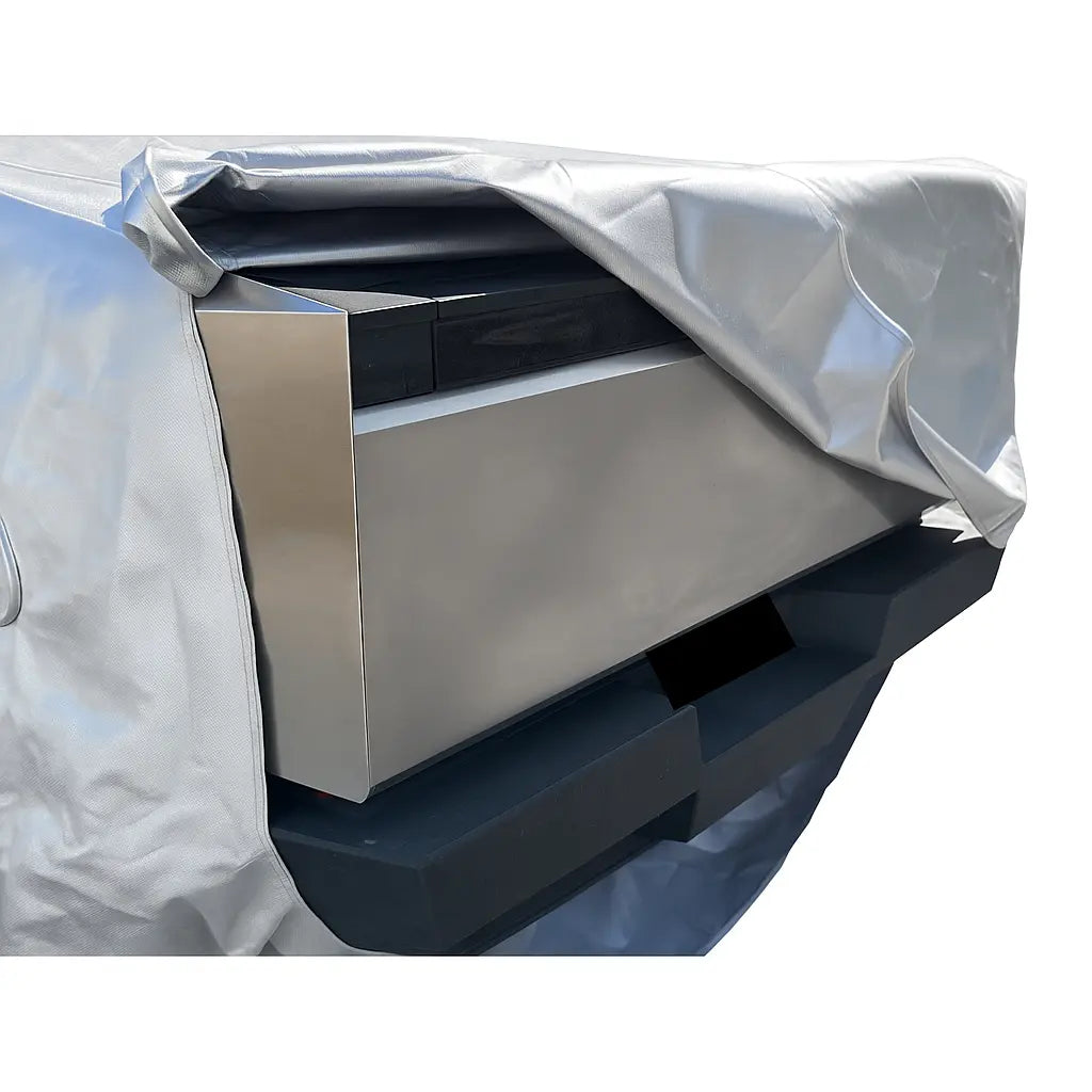 Tesla Cybertruck cover with zippered trunk access for easy bed entry without removing the cover
