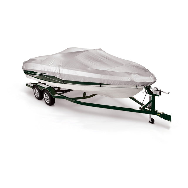 Picture of the ArgentShield V-Hull Boat Cover installed on an applicable boat type.