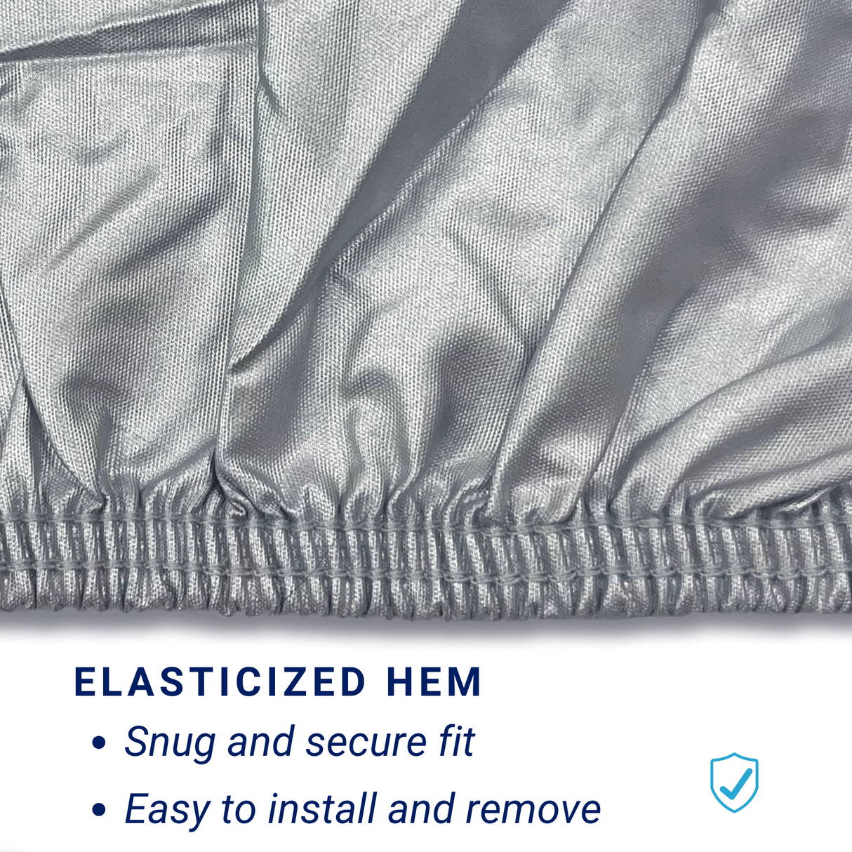 Close-up of the elasticized hem on a Tesla Cybertruck cover designed for a snug, wind-resistant fit and easy installation.