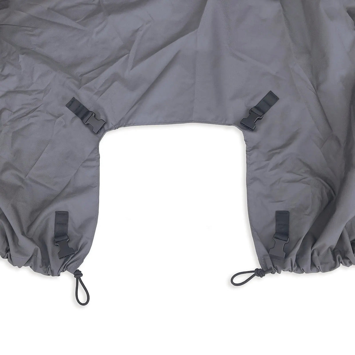 Gray cover with black straps on a white background showing the access cutout for the outboard engine lift