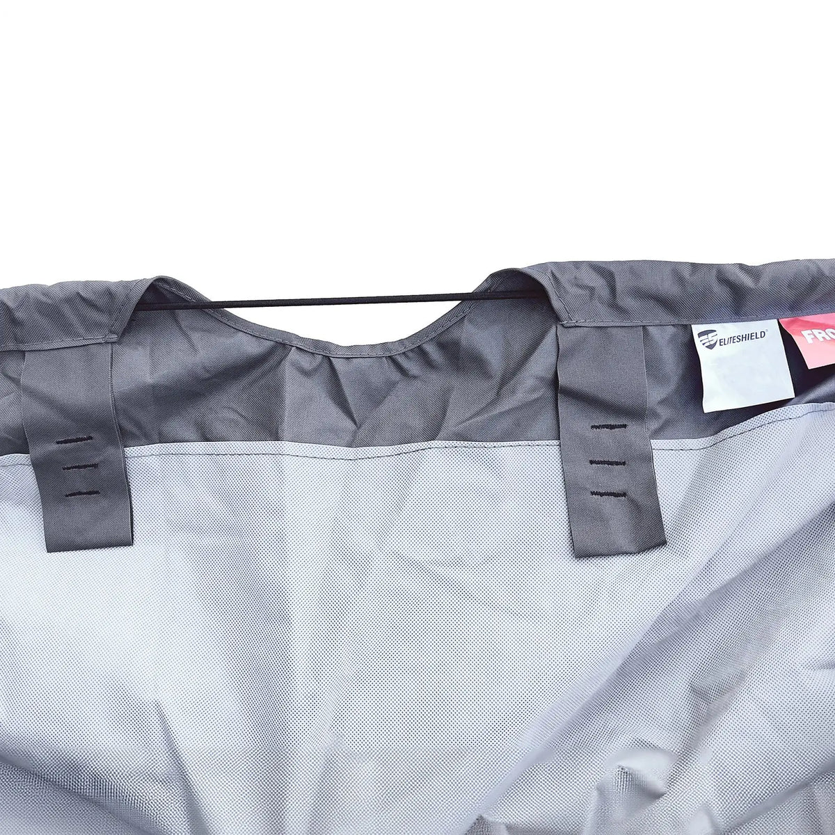 Underside of the jon boat cover front to show the elastic expanding front of the bow cover