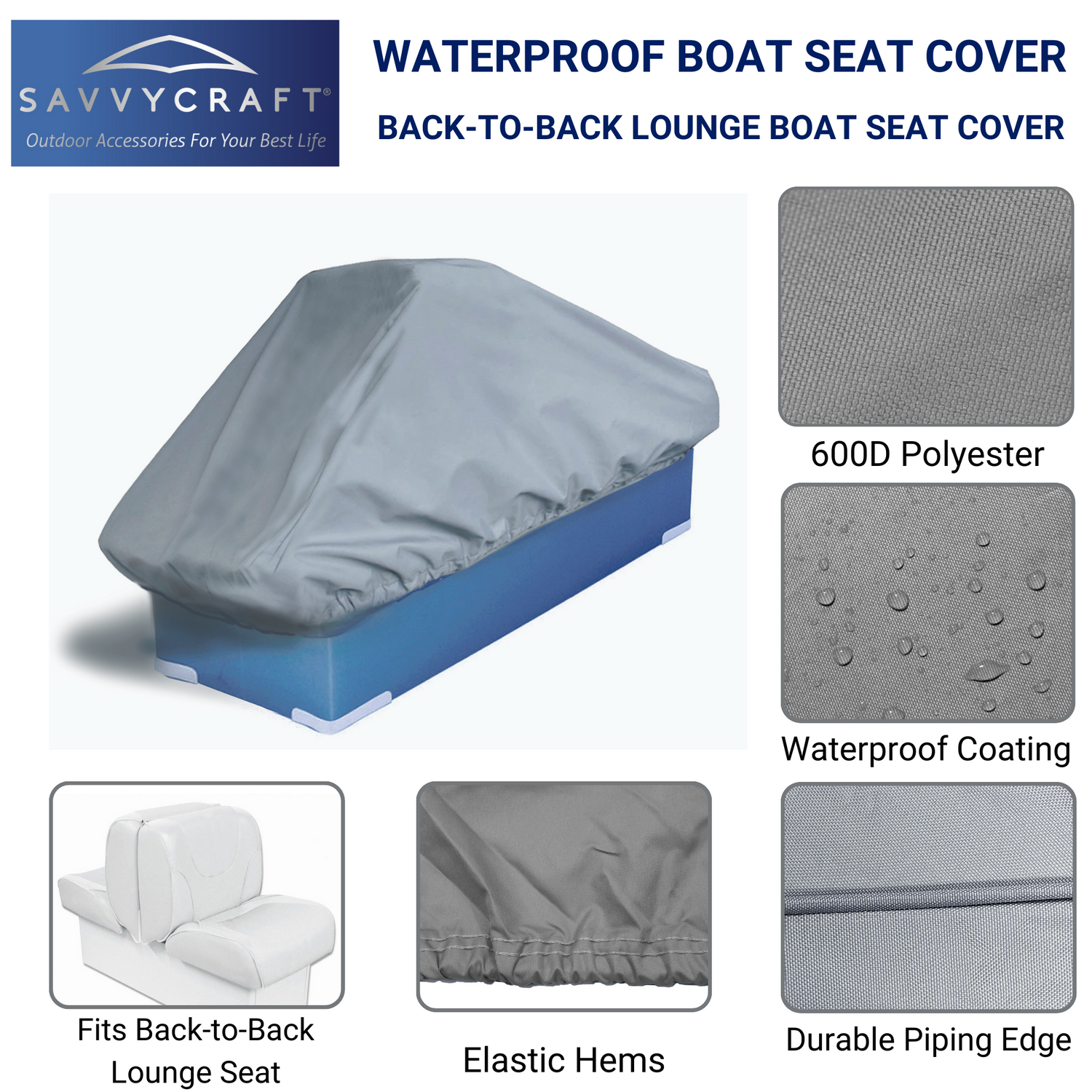SavvyCraft® Waterproof Back-to-Back Boat Seat Cover