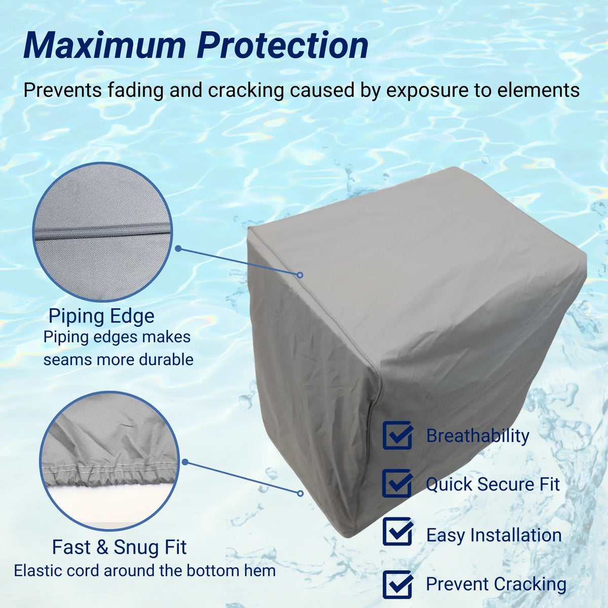 SavvyCraft® waterproof pontoon boat captain stand cover made from 600D polyester with waterproof coating, elastic hems, and durable piping edge for marine seat protection, easy installation