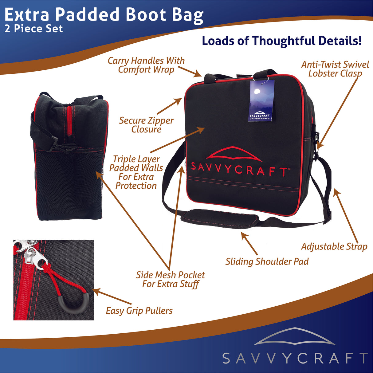 SavvyCraft® Padded Ski bag and Boot Bag Combo