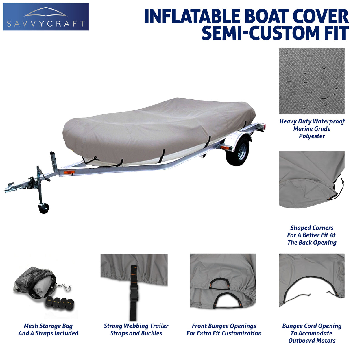 SavvyCraft® Trailerable Inflatable Boat Cover