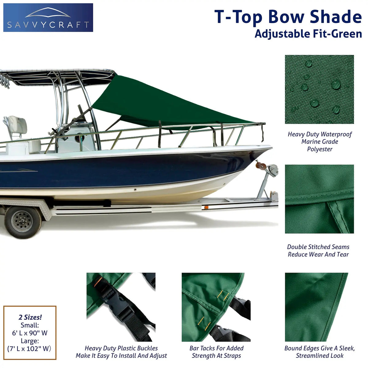 SavvyCraft® T-Top Boat Bow Sun Shade Extension, 600D Marine Grade Polyester UV Protection Canopy SAVVYCRAFT