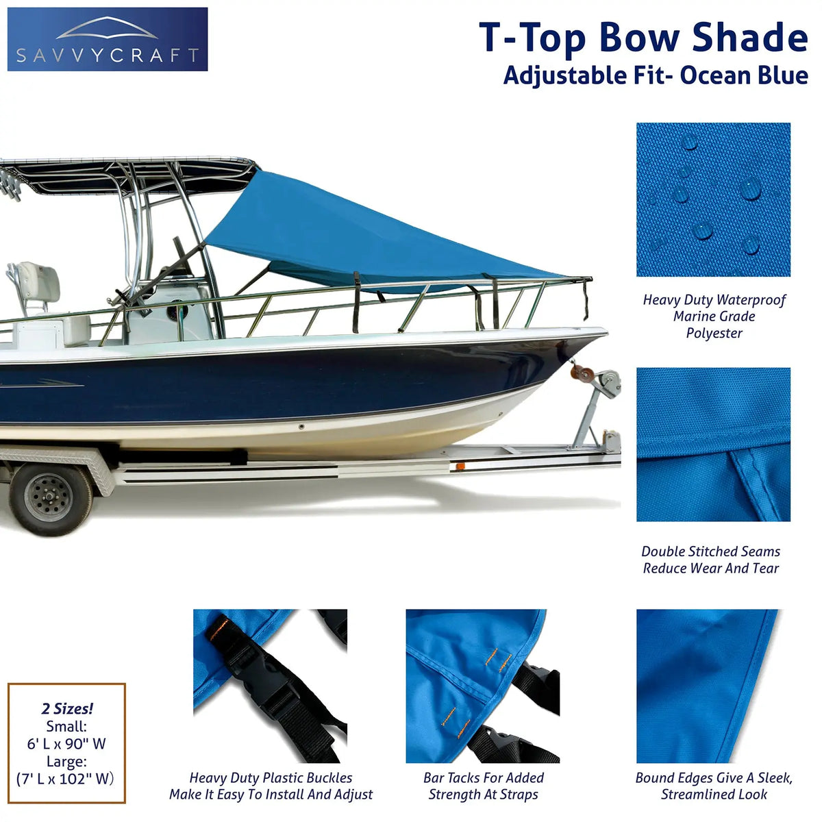 SavvyCraft® T-Top Boat Bow Sun Shade Extension, 600D Marine Grade Polyester UV Protection Canopy SAVVYCRAFT