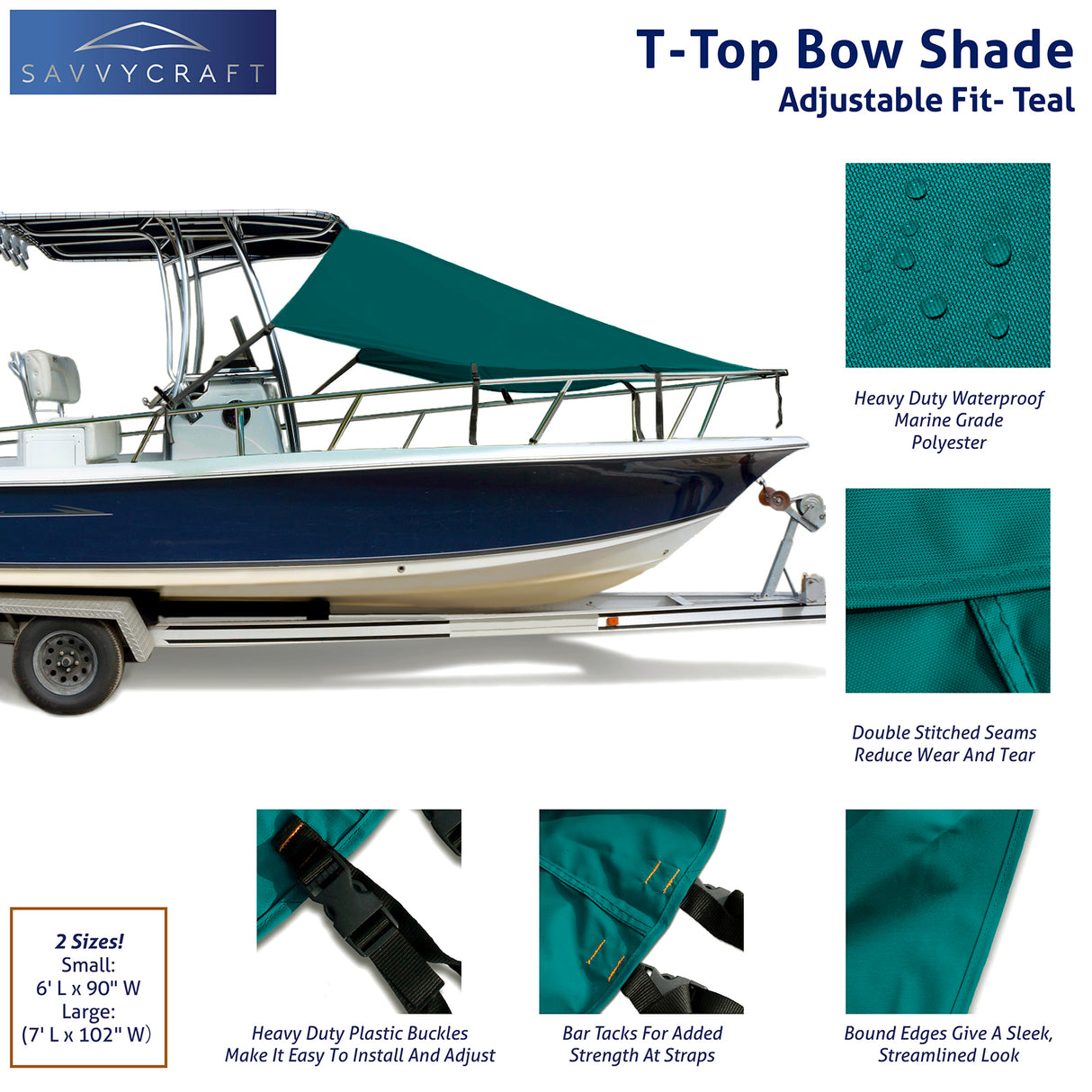 SavvyCraft® T-Top Boat Bow Sun Shade Extension, 600D Marine Grade Polyester UV Protection Canopy