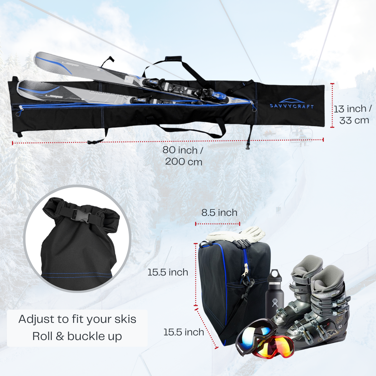 SavvyCraft® Padded Ski bag and Boot Bag Combo