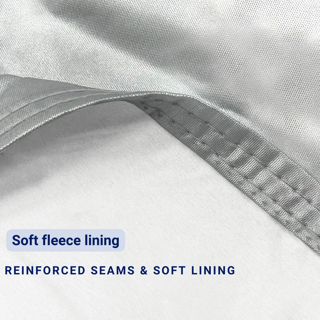 Soft fleece lining on the RV cover’s top section, featuring reinforced seams for enhanced durability and paint protection.