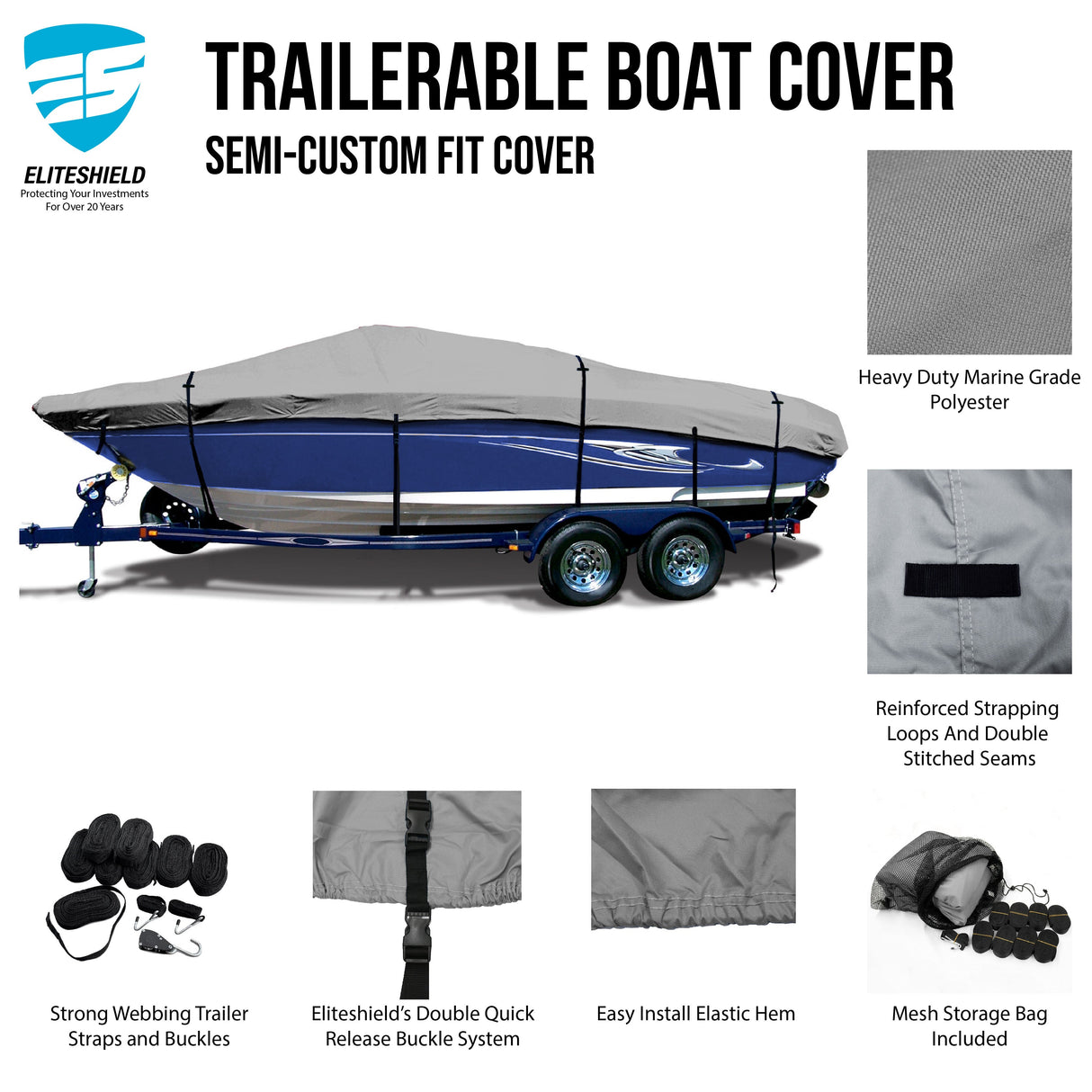 SavvyCraft® EliteShield Tri-Hull O/B Boat Cover