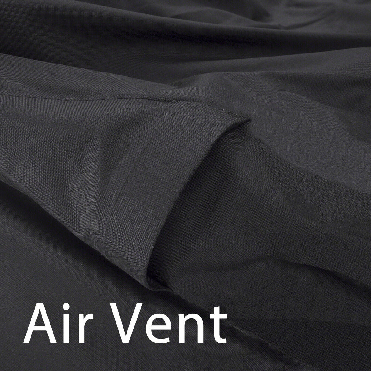 Detailed close up of black air vent made from high-density woven polyester that reduce condensation, prevent moisture buildup, and minimize wind lofting.