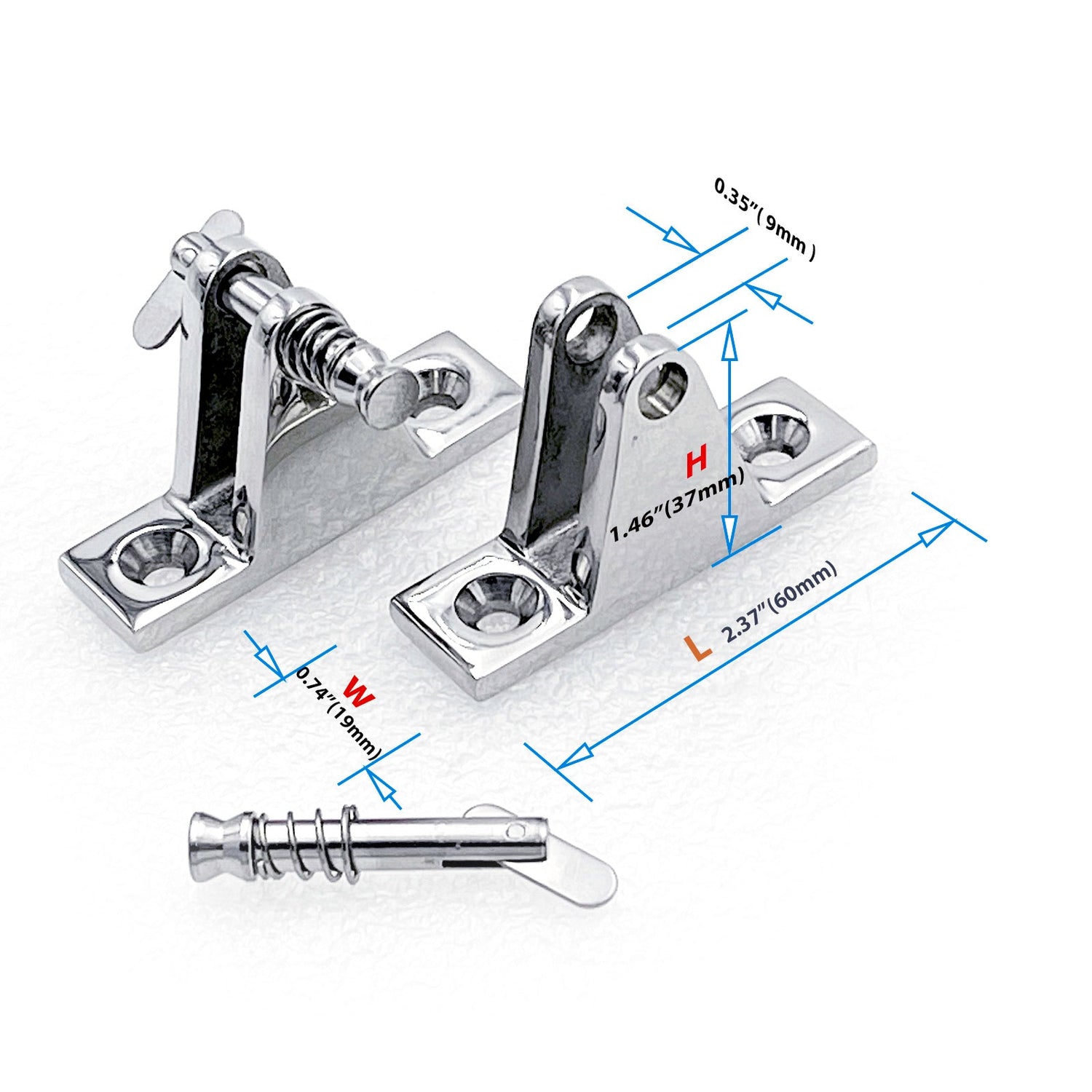 Bimini Top Stainless Steel Fitting Hardware Deck Hinge with Quick Release Pins 2pcs