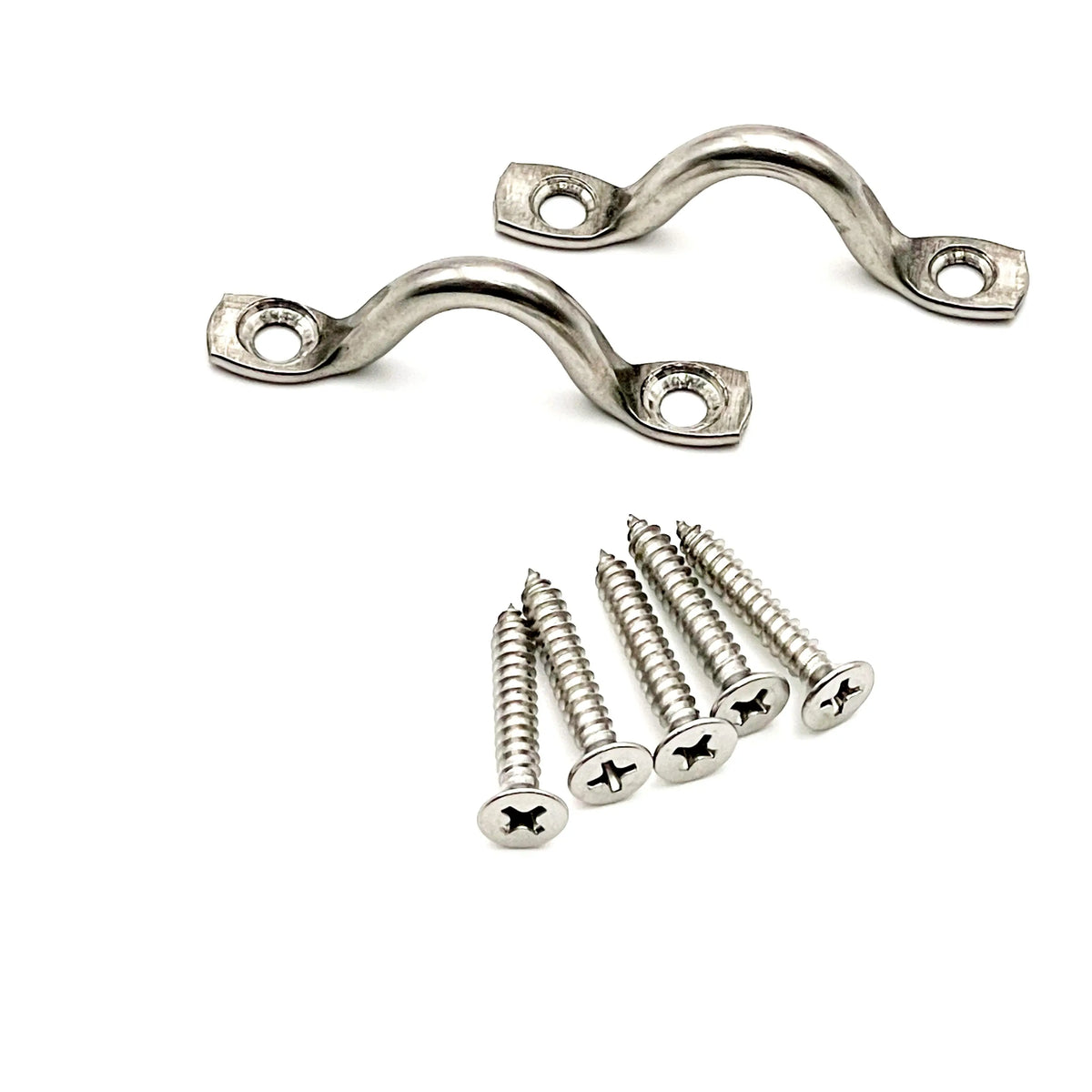 Two loop snap hooks and five screws.
