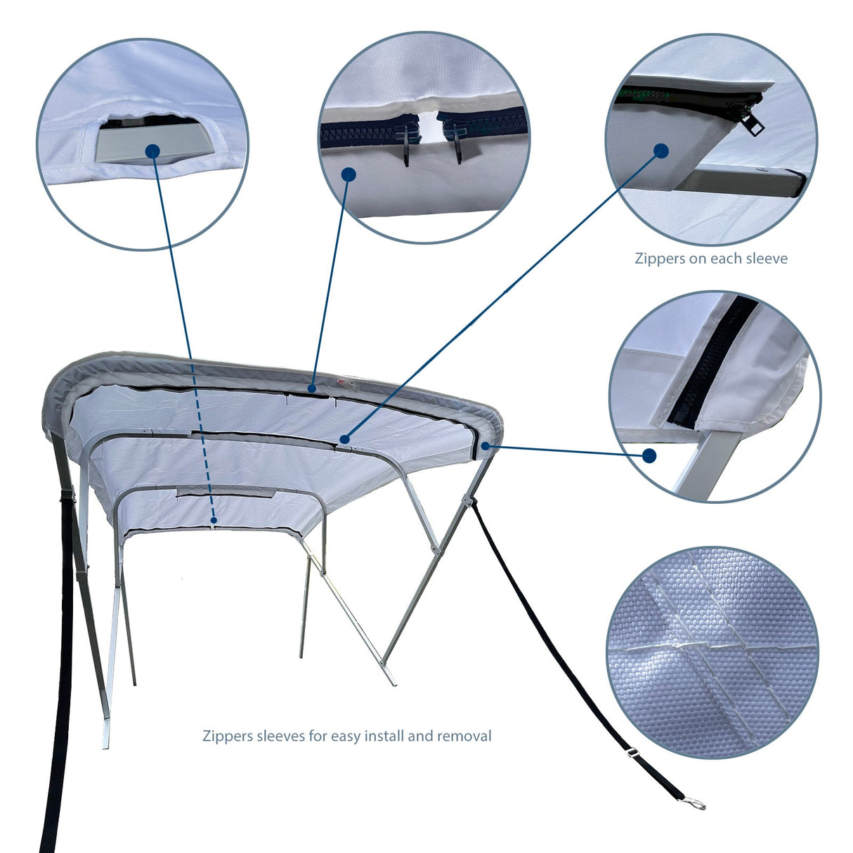 Savvycraft Waterproof 4 Bow Bimini Top Square Tube Full Set 120" Long 54" High