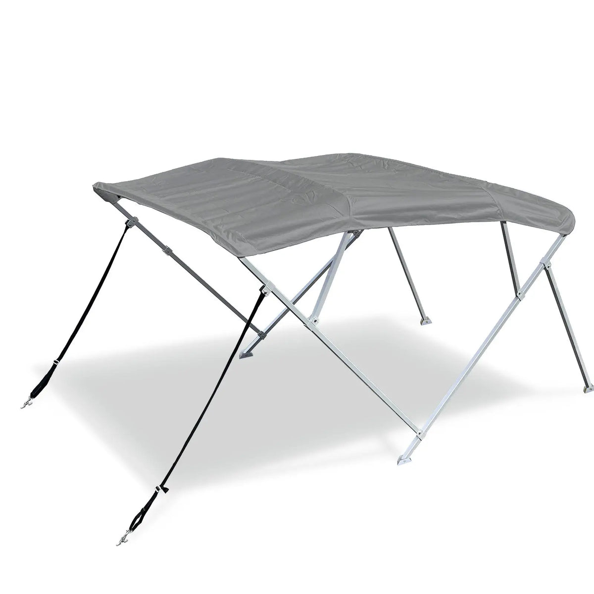 10' gray 4-bow boat Bimini top with square aluminum frame, marine-grade polyester canvas, boot, rear poles & front straps.