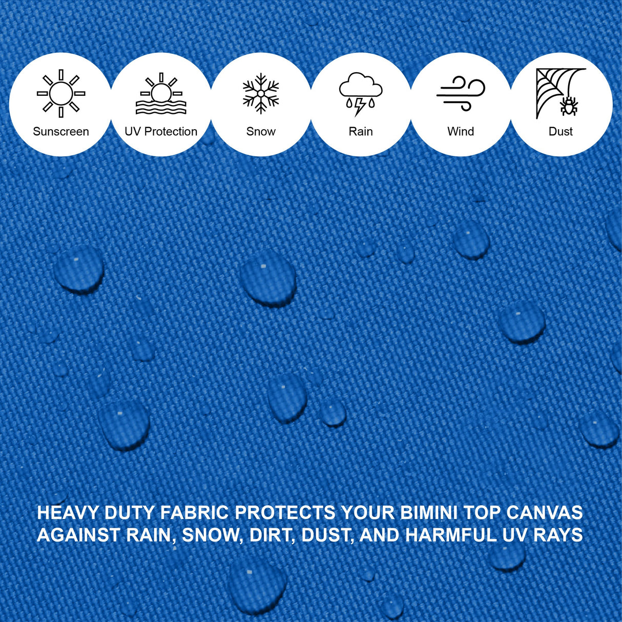 Blue Bimini top for boats, providing reliable protection from sun, rain, and other elements, made with durable, weather-resistant materials.