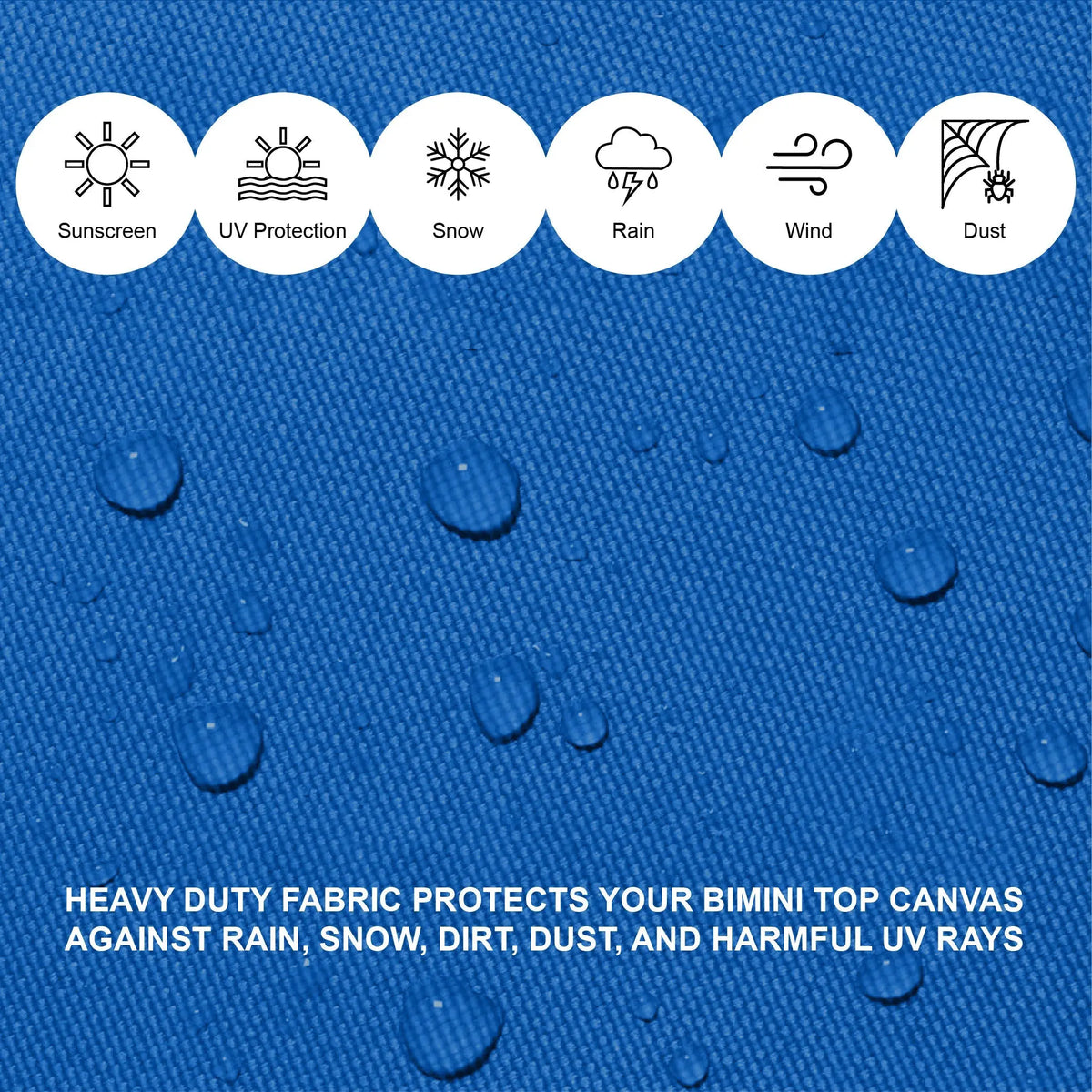 Blue Bimini top for boats, providing reliable protection from sun, rain, and other elements, made with durable, weather-resistant materials.
