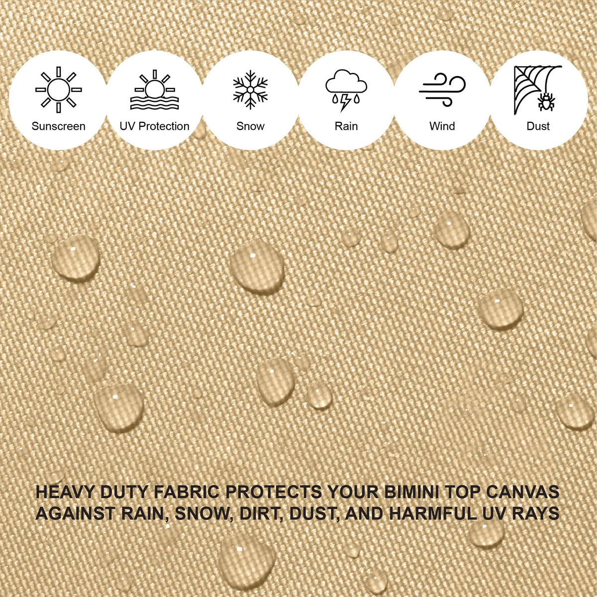 Beige Bimini top for boats, providing reliable protection from sun, rain, and other elements, made with durable, weather-resistant materials
