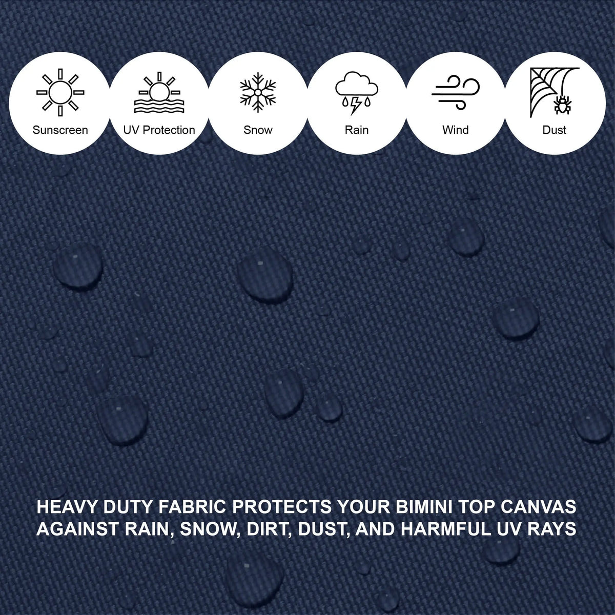 Navy Bimini top for boats, providing reliable protection from sun, rain, and other elements, made with durable, weather-resistant materials.