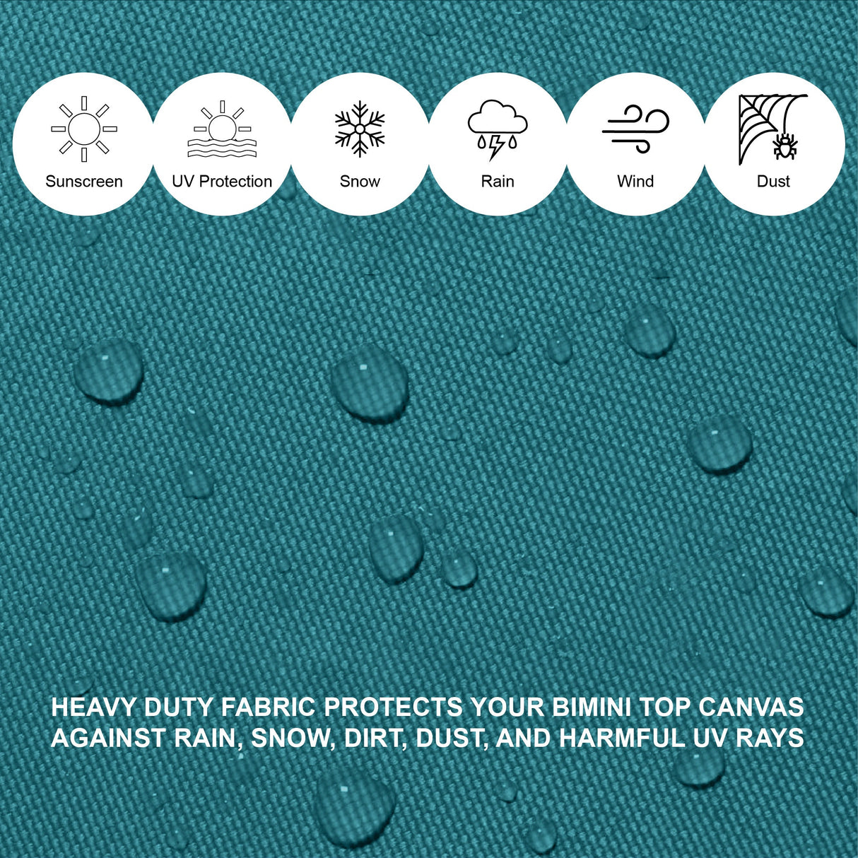 Teal Bimini top for boats, providing reliable protection from sun, rain, and other elements, made with durable, weather-resistant materials.