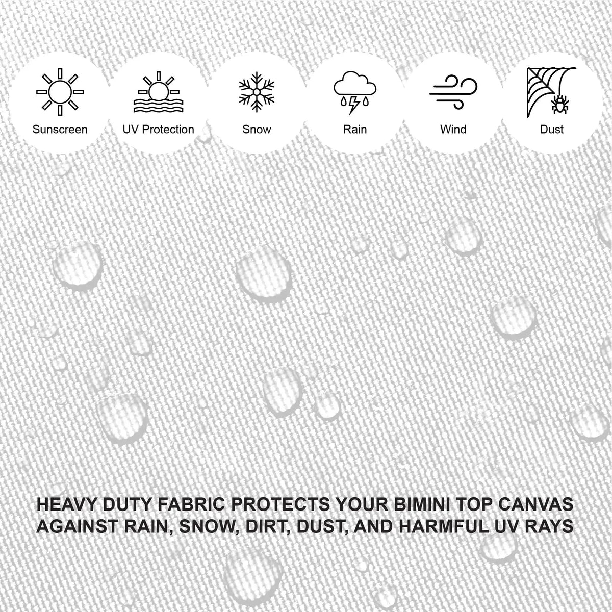 White Bimini top for boats, providing reliable protection from sun, rain, and other elements, made with durable, weather-resistant materials.