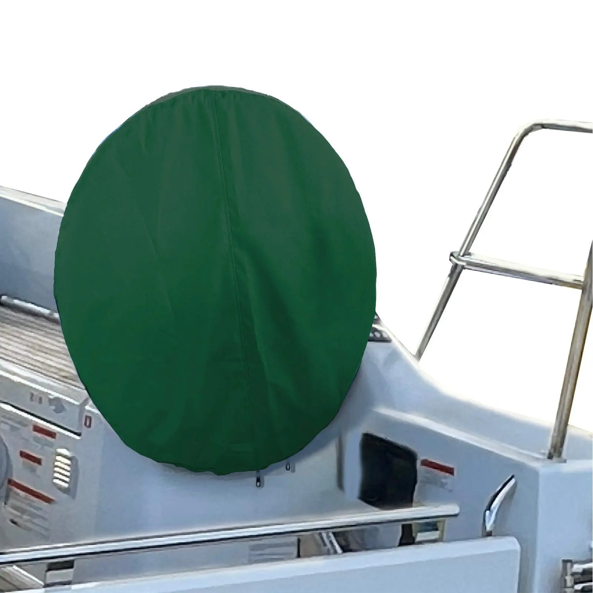 SAVVYCRAFT® green waterproof boat steering wheel cover installed on yacht steering wheel, marine accessory, UV-resistant, slip-resistant, dirt resistant, durable boating gear for sailboats and fishing boats