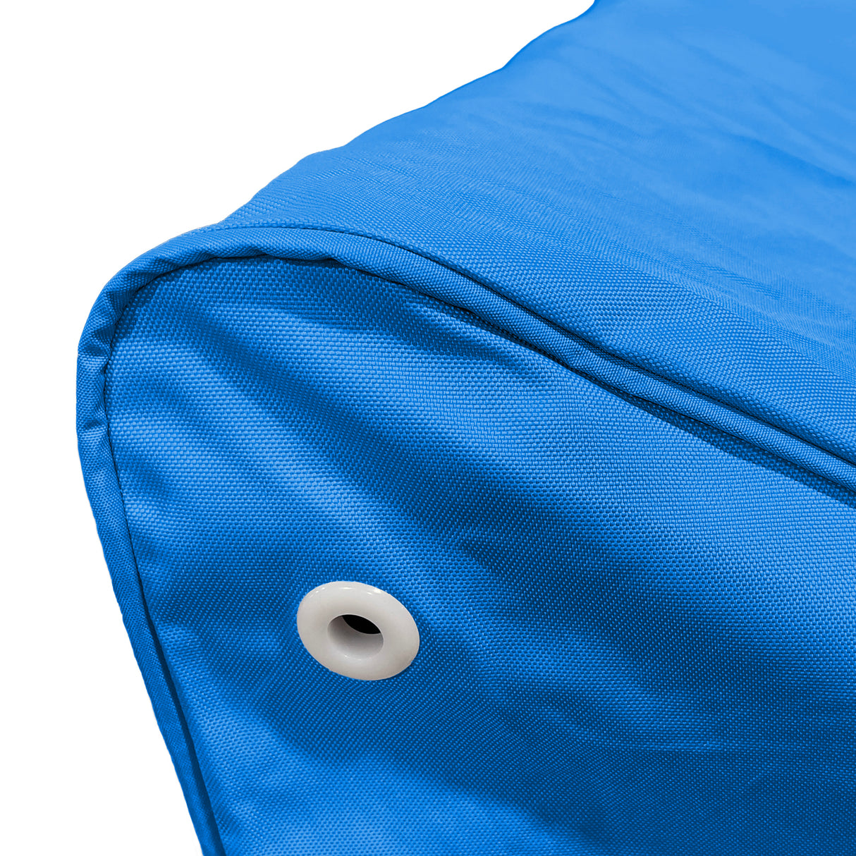 heavy-duty 600D blue marine polyester fabric, highlighting the double-stitched seams and protective piping for long-lasting durability