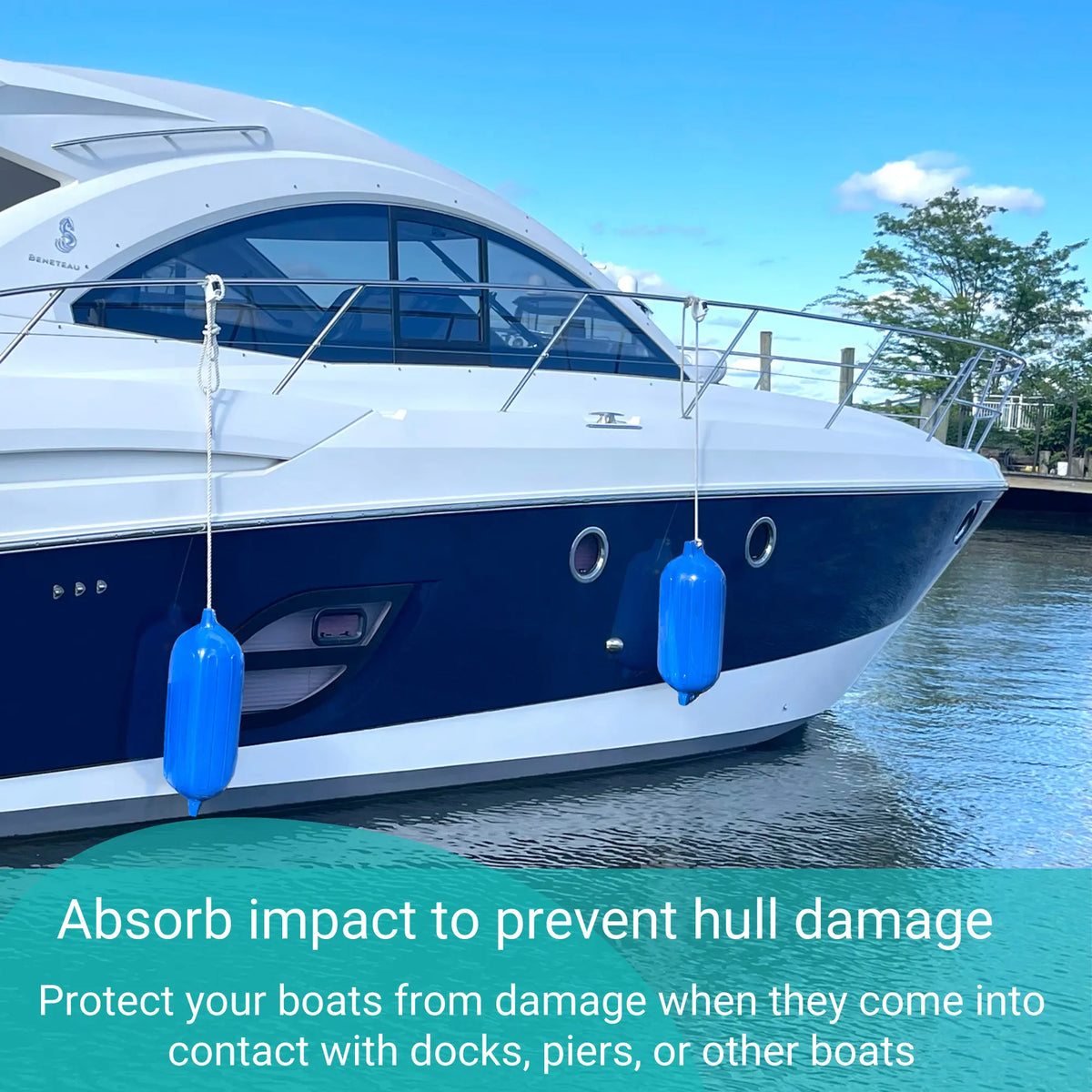 Marine docking protection fenders that absorb shock to prevent damage to boat hulls from piers and rafting with other boats