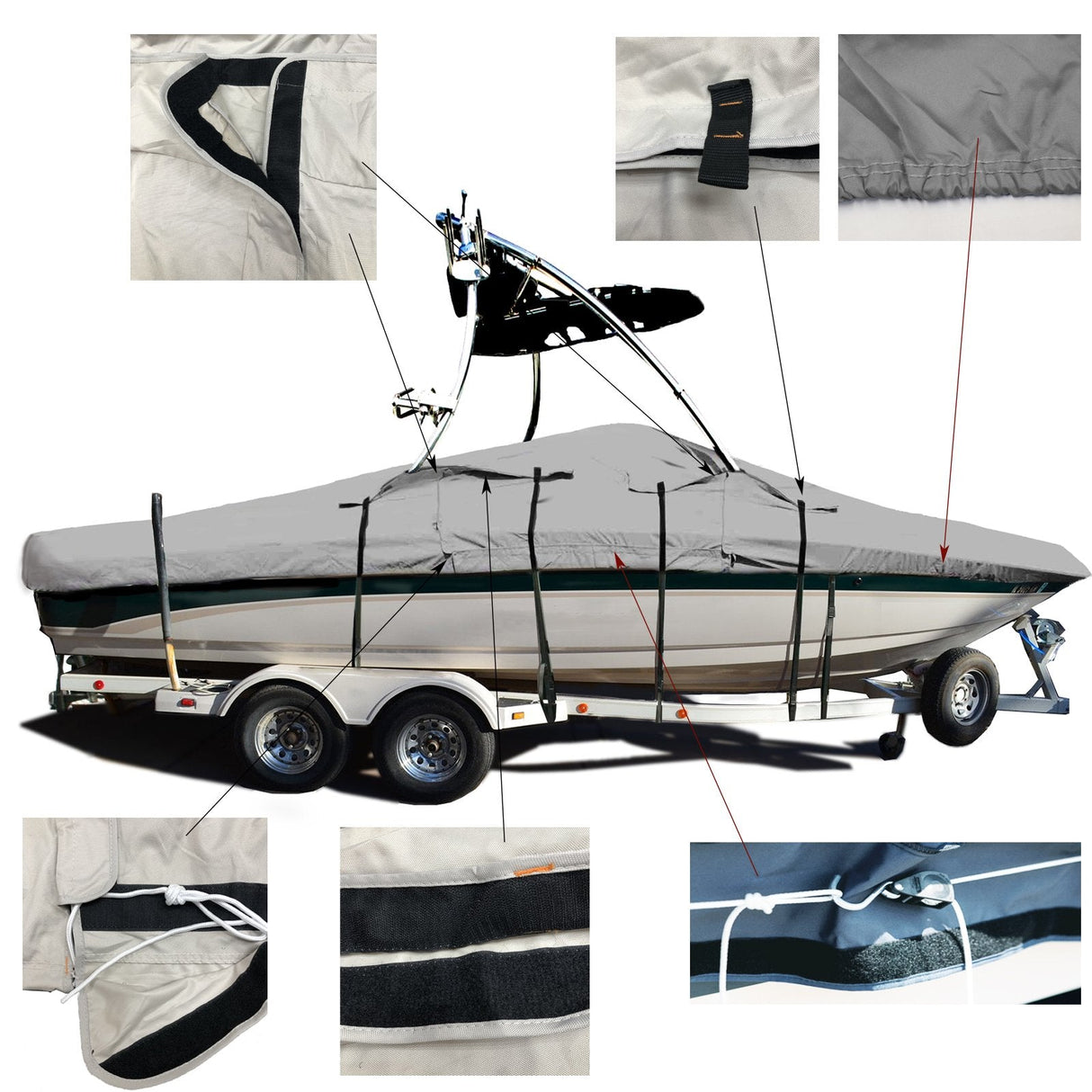 Savvycraft 600D Ski & Wakeboard Tower Boat Covers Fits Runabouts Boat with Ski Tower Cover