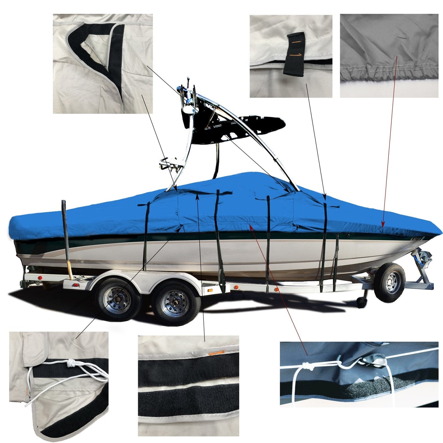 Savvycraft 600D Ski & Wakeboard Tower Boat Covers Fits Runabouts Boat with Ski Tower Cover