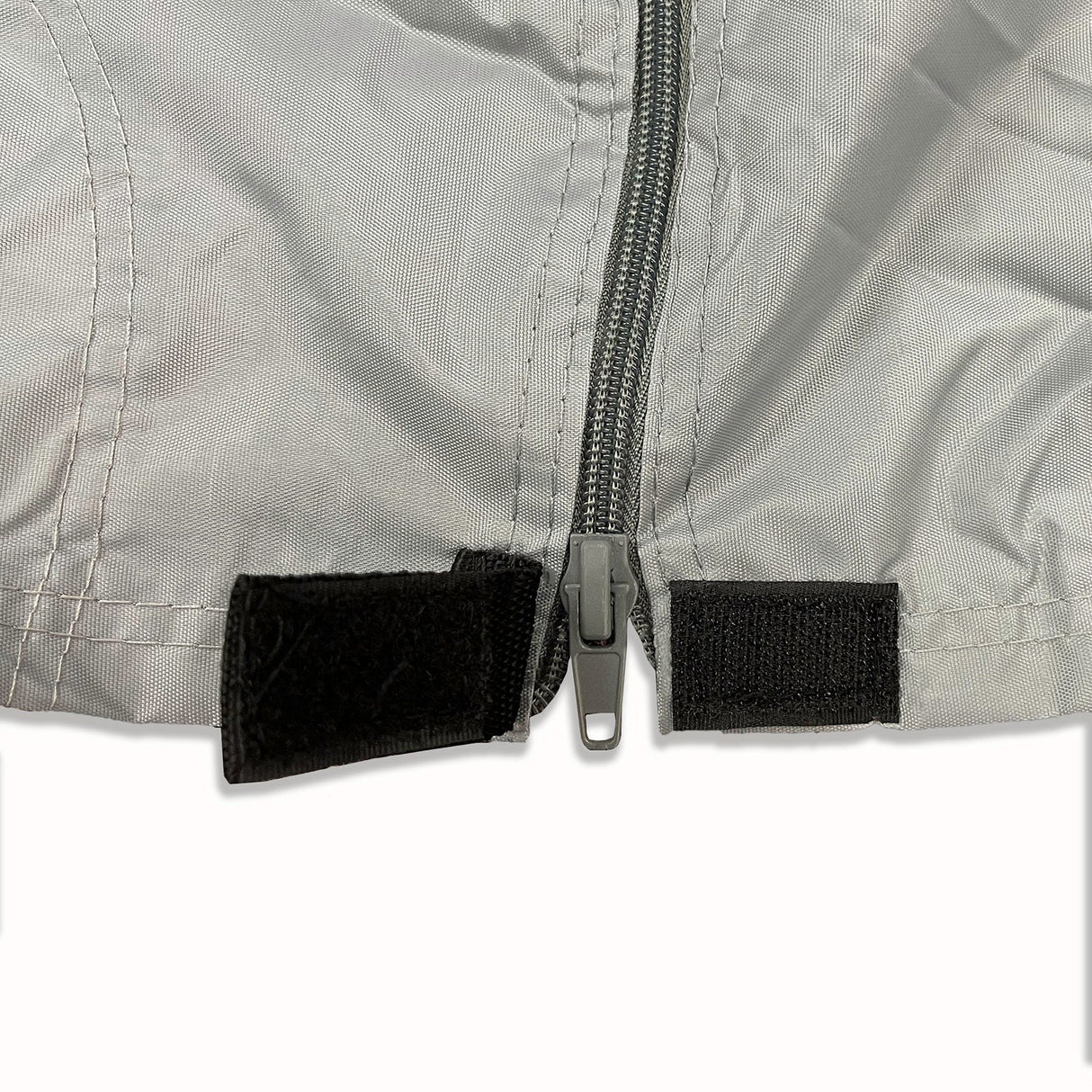 A picture of the zipper that is included in the Elite Premium Class C RV Cover.