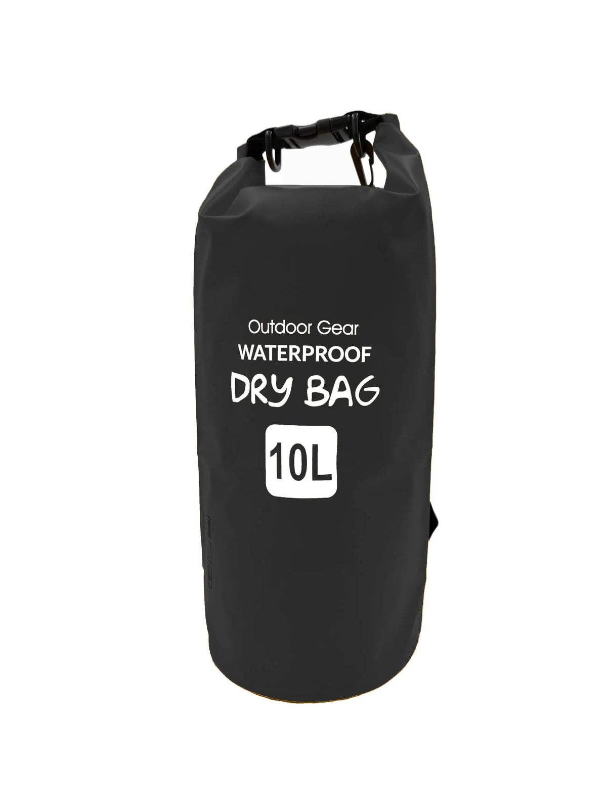 10L black waterproof dry bag backpack with roll-top closure and adjustable shoulder strap for kayaking, boating, camping, and hiking